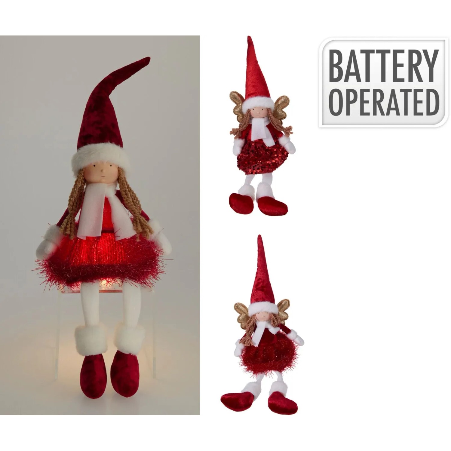 Figurka ANIOŁ LED siedzący 55 x 14 cm czerwony
