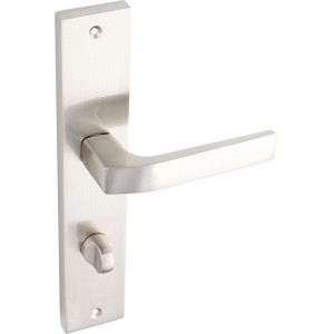 Elegancki zestaw klamek do drzwi ze stali nierdzewnej z długim szyldem do drzwi wewnętrznych.