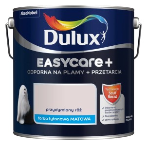Wiadro z farbą Dulux Easycare+ w kolorze przydymionego różu: Matowa, trwała farba do ścian wewnętrznych.