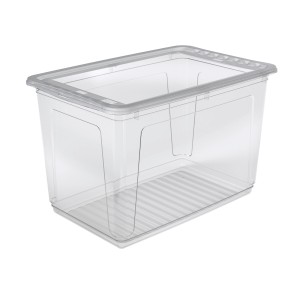 Przezroczysty pojemnik do przechowywania t.b.t. z pokrywką, idealny do przechowywania różnych przedmiotów.