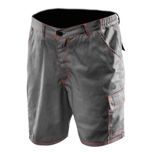 Szare szorty robocze z pomarańczowymi szwami, kategoria: odzież robocza.