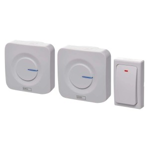 t.b.t. Bezprzewodowy dzwonek do drzwi, biały, z dwoma odbiornikami i jednym nadajnikiem.