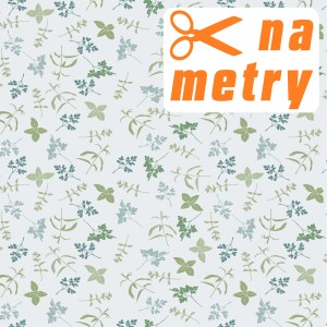 Obrus z kwiatowym wzorem w odcieniach zieleni i niebieskiego.