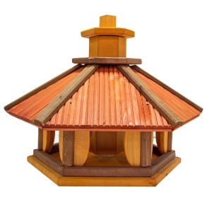 Drewniany karmnik dla ptaków z dachem w stylu pagody do ogrodu.