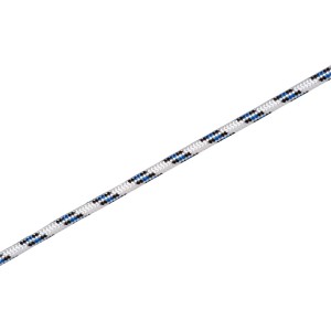 Biała lina żeglarska Ø 10 mm z niebieskimi i czarnymi oznaczeniami.