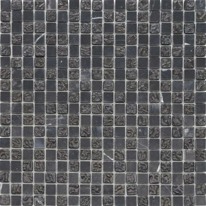 Czarna mozaika z gładkimi i teksturowanymi powierzchniami.