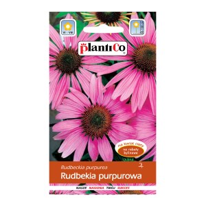 Opakowanie nasion jeżówki purpurowej 'Rudbeckia purpurea': Kwitnące różowe kwiaty na opakowaniu.