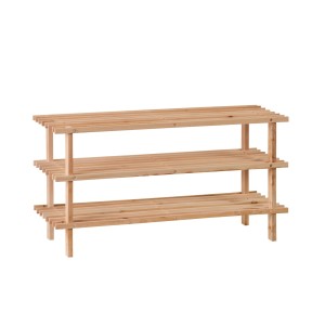 Drewniany regał na buty OBI HSR-9 z 3 półkami z drewna sosnowego na ok. 9 par butów.