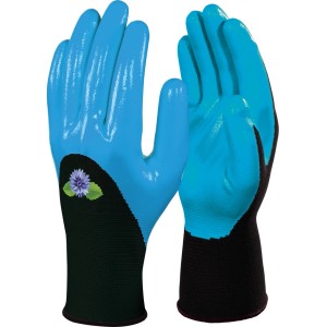 Niebieskie rękawice ogrodowe we wzory kwiatowe, kategoria OBI "Odzież ogrodnicza".