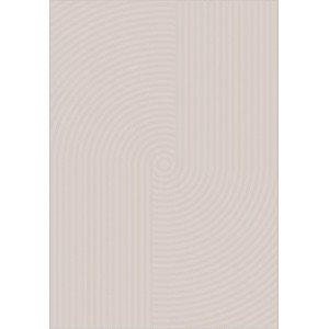 Beżowy dywan z abstrakcyjnym wzorem kół i linii.