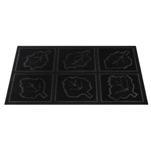 Czarna wycieraczka t.b.t. ze wzorem liści, idealna jako Wycieraczki do strefy wejściowej.