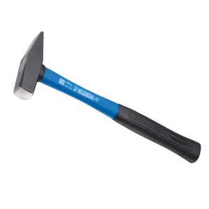 Młotek ślusarski LUX Classic, 500 g, z niebieskim uchwytem z włókna szklanego i czarnym gumowym uchwytem.