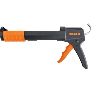 Pistolet do kartuszy OBI do silikonu, akrylu i uszczelniaczy. Poręczny pistolet dozujący w kolorze czarno-pomarańczowym.