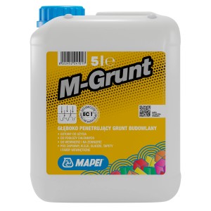 5L kanister Mapei M-Grunt, środek do głębokiego gruntowania, do wewnątrz i na zewnątrz.