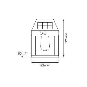 Rysunek techniczny lampy solarnej t.b.t. z wymiarami.