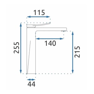 Rysunek techniczny baterii umywalkowej t.b.t. z wymiarami.