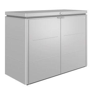Biohort HighBoard 160 skrzynia ogrodowa w kolorze srebrno-metalicznym: Uniwersalna skrzynia odporna na warunki atmosferyczne z drzwiami skrzydłowymi i zamkiem.