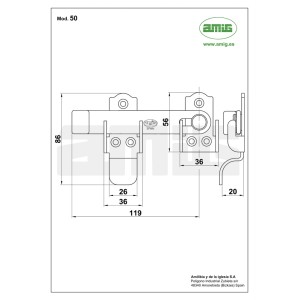 Rysunek techniczny rygla z wymiarami. Rygle i zasuwy.