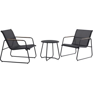 3-częściowy zestaw mebli balkonowych Whitton ze stali w kolorze czarno-antracytowym ze stołem i dwoma krzesłami.