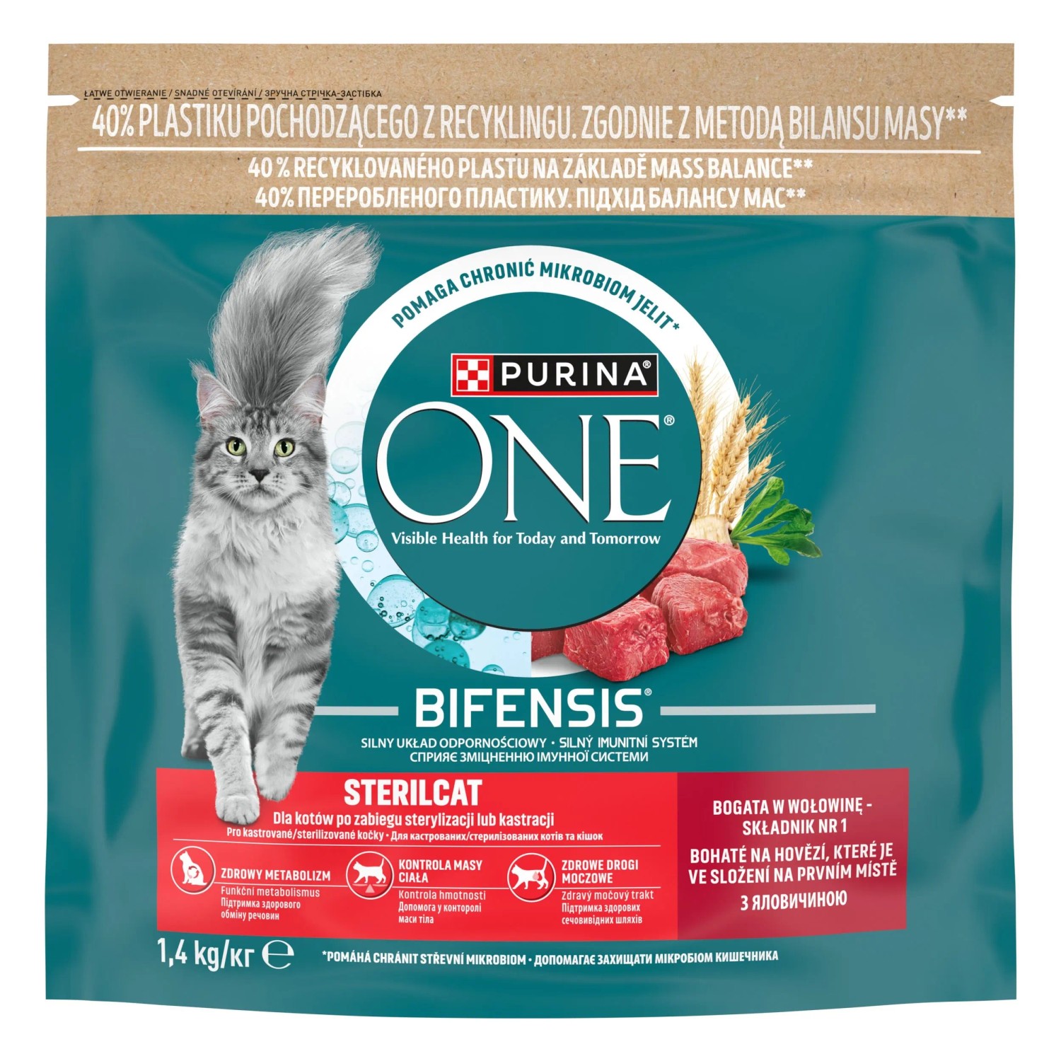 Purina One Sterilcat Sucha karma dla dorosłych kotów, bogata w wołowinę 1,4 kg