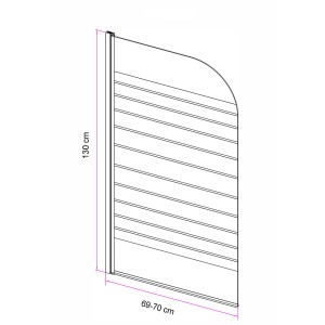 Rysunek techniczny parawanu nawannowego t.b.t. o wymiarach 130 x 69-70 cm.