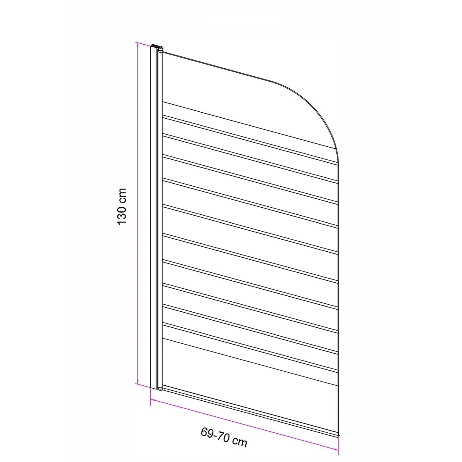 Rysunek techniczny parawanu nawannowego t.b.t. o wymiarach 130 x 69-70 cm.