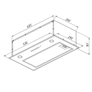 Rysunek techniczny: Płaski okap t.b.t. z wymiarami.