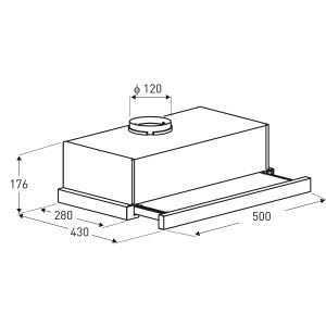 Rysunek techniczny: Płaski okap t.b.t. z wymiarami.