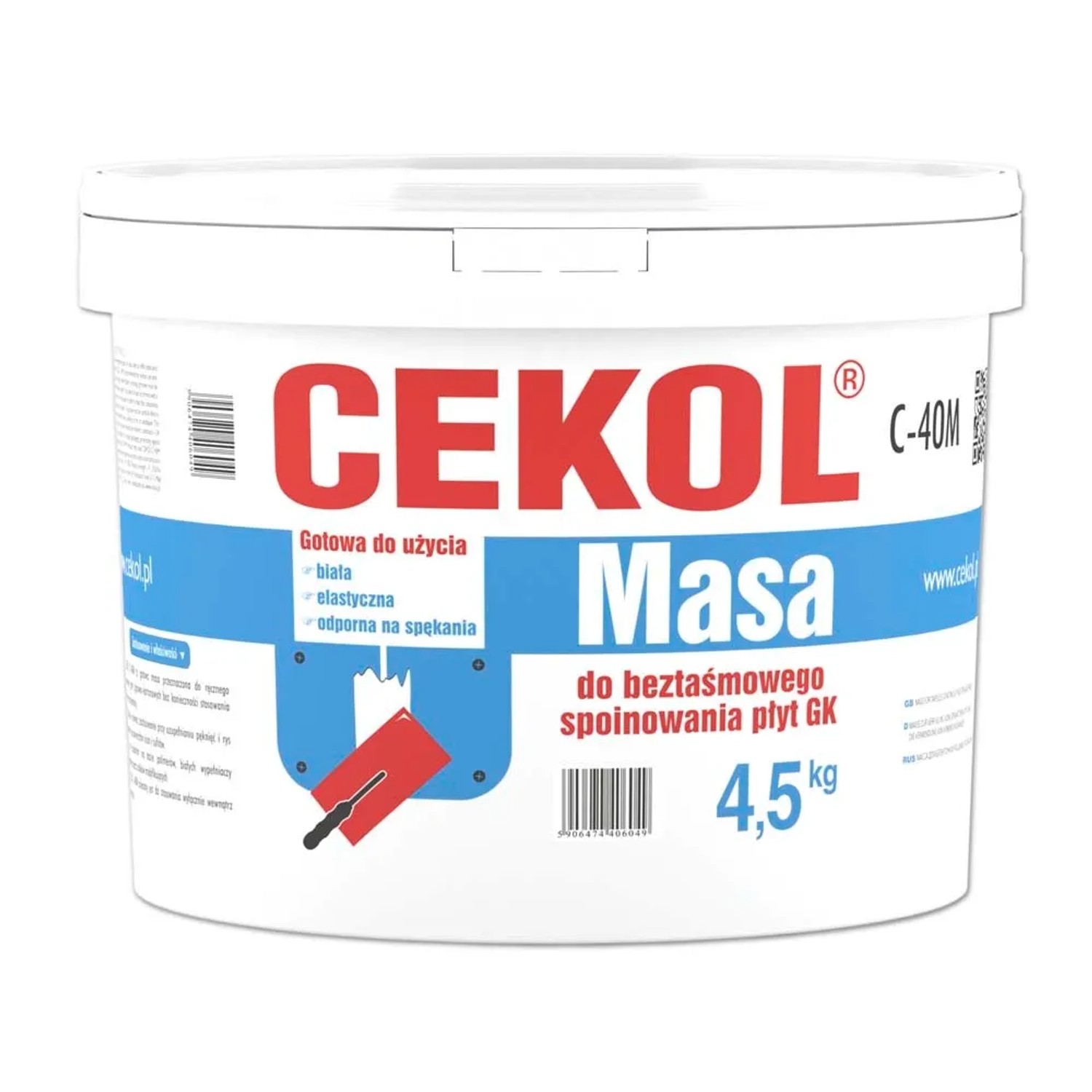 Cekol Masa szpachlowa C-40 do beztaśmowego spoinowania płyt GK 4,5 kg
