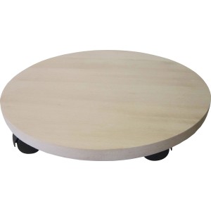 Okrągła podstawka na rośliny z buku, Ø 35 cm, z czarnymi kółkami ułatwiającymi przesuwanie.