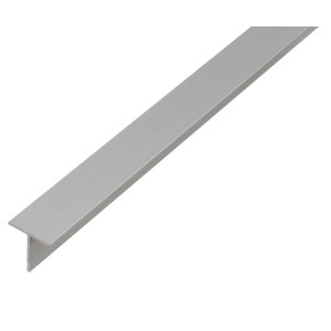 Srebrny profil aluminiowy T, 15x15x2000 mm, idealny do mocowań.