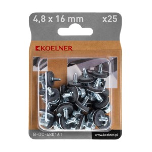 Wkręty do blachy KOELNER, 4,8x16mm, opakowanie 25 szt., z podkładką uszczelniającą.
