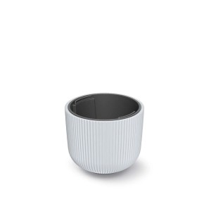 Doniczka t.b.t., biała, żebrowana powierzchnia, szary wkład.
