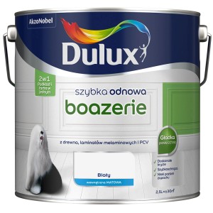 Biała emalia Dulux do drewna, laminatów i PCV, puszka 2,5L.