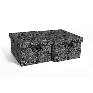 Dwa wzorzyste pudełka kartonowe t.b.t. z pokrywkami. Idealne do przechowywania.