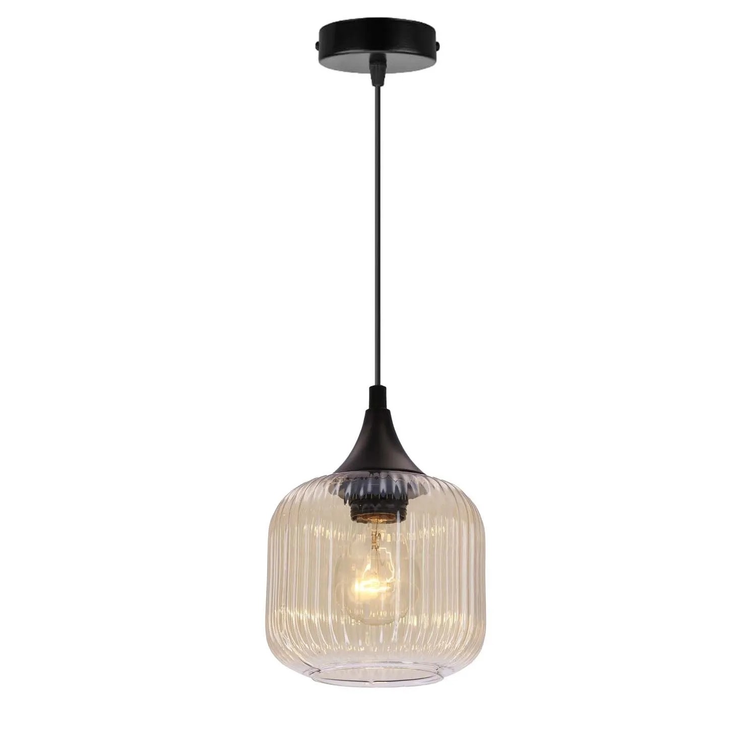Candellux Lampa wisząca ESTAS czarna 1xE27 40W klosz bursztynowy