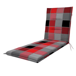 Doppler Rollliege Spot, antracytowo-szaro-czerwony, w kratę. Poduszka na leżak ogrodowy do relaksującego opalania.