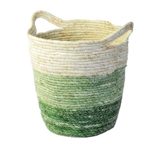 Ręcznie robiona dwukolorowa (naturalna/zielona) doniczka/koszyk na zioła z włókien naturalnych.
