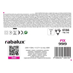 Rabalux Zawiesie FIX 1xE27 60W h. 80cm białe
