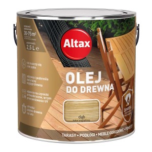 Altax olej do drewna, odcień dąb, puszka 2,5L na tarasy, podłogi i meble ogrodowe.