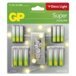 GP Zestaw baterii alkalicznych SUPER AA 12 + AAA 12 + łańcuch LED