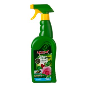 Agrecol Karate Spray na mszyce i tarczniki. Zielona butelka z rozpylaczem i żółtymi akcentami.