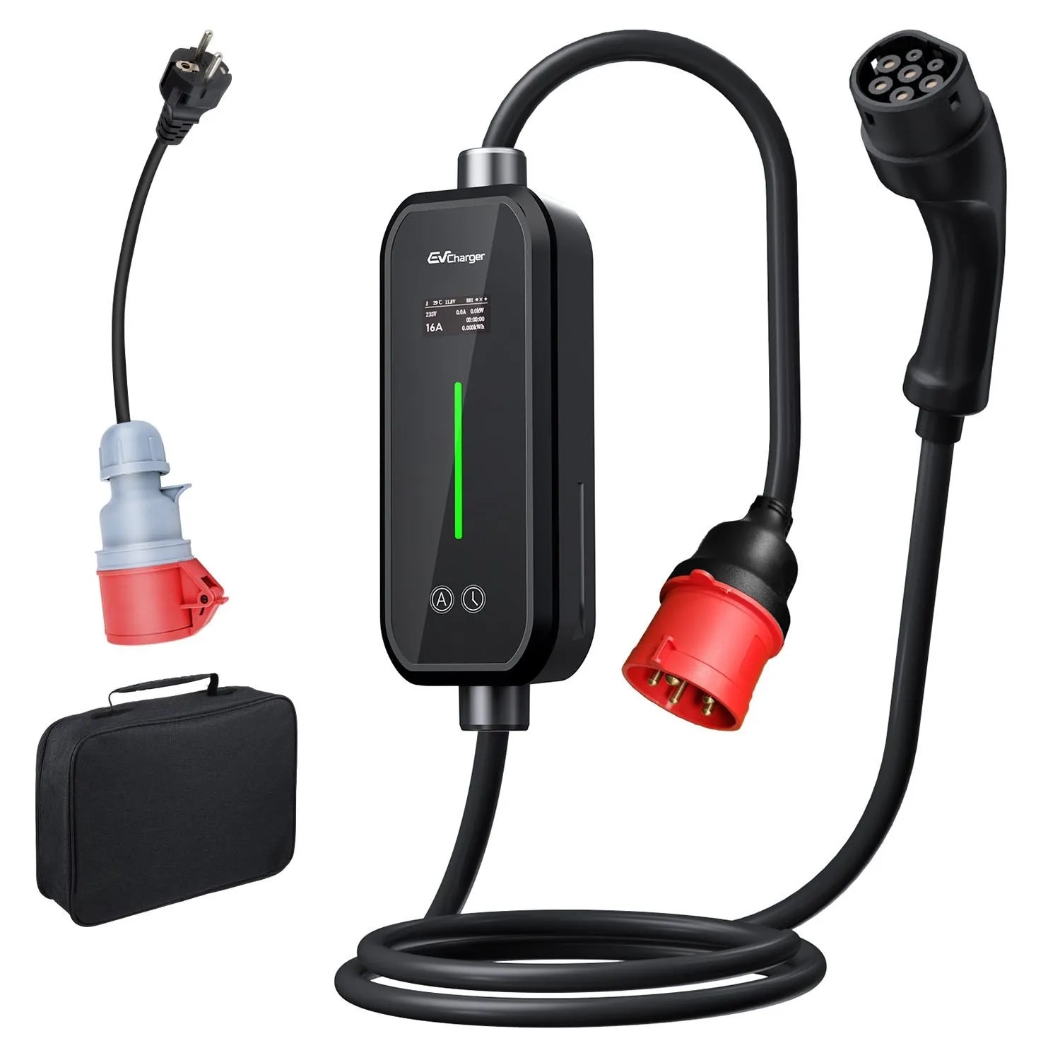 Junsun 11 kW Stacja Ładowania EV Typ 2 3-fazowy 16A Przenośna z Aplikacja Smart Life 1.3 cal LCD 6 m CEE Wtyczka
