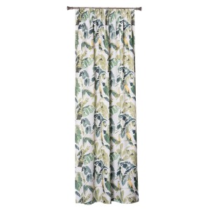 Zasłona t.b.t. z zielonym wzorem liści do dekoracji okien.