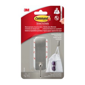 Samoprzylepny haczyk Command, nikiel, średni rozmiar, do łatwego montażu bez wiercenia.