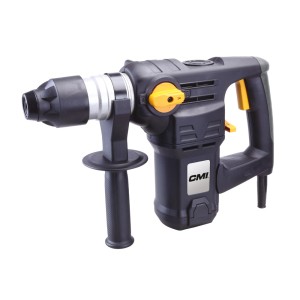 Młot udarowy CMI C-BH-1500 E, 1500 W, z dodatkowym uchwytem i walizką.