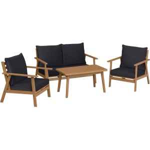 Zestaw mebli ogrodowych t.b.t. z sofą, fotelami i stołem.