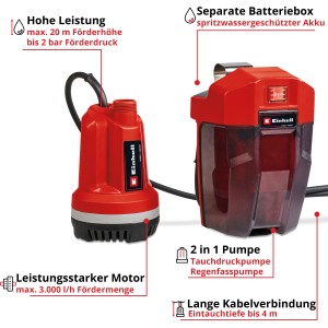 Einhell Power X-Change GE-PP 18 RB Li Solo pompa do czystej wody: Pompa zanurzeniowa z oddzielnym pojemnikiem na baterie do nawadniania ogrodu.