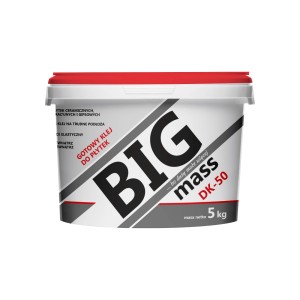 Wiadro kleju do płytek BIG Mass DK-50, odpowiednie do płytek ceramicznych i gipsu.
