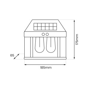 Rysunek techniczny lampy solarnej t.b.t. z wymiarami.